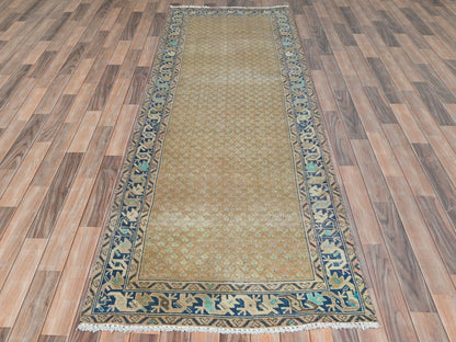 Brown 3'3" x 9'9" Vintage Hand knotted Wool Rug - Sku: O081897