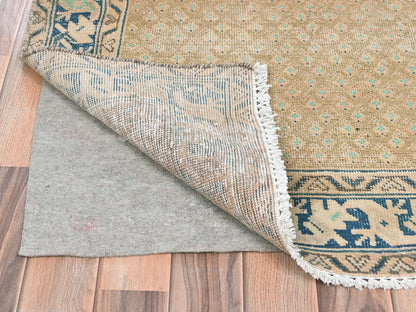 Brown 3'3" x 9'9" Vintage Hand knotted Wool Rug - Sku: O081897