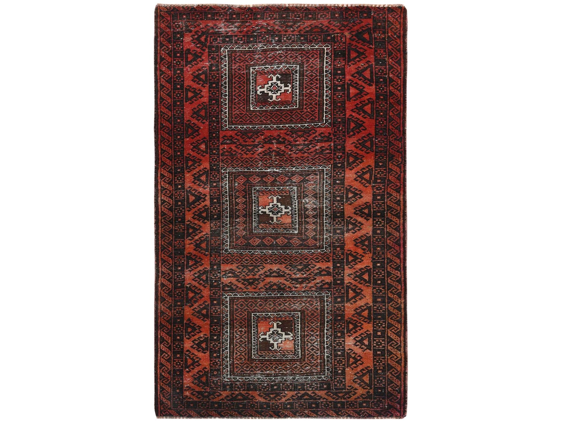 Baluch Vintage hand-knotted wool rug in Red & Chocolate Brown, 3'7" x 6'5" — SKU O081925