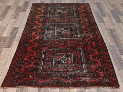 Baluch Vintage hand-knotted wool rug in Red & Chocolate Brown, 3'7" x 6'5" — SKU O081925 (view 2)