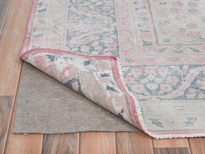Kerman Persian hand-knotted worn wool rug in Pink & Blue, 8'5" x 11'9" — SKU O081930 (view 4)