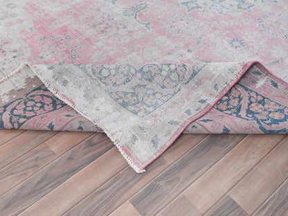 Kerman Persian hand-knotted worn wool rug in Pink & Blue, 8'5" x 11'9" — SKU O081930 (view 6)
