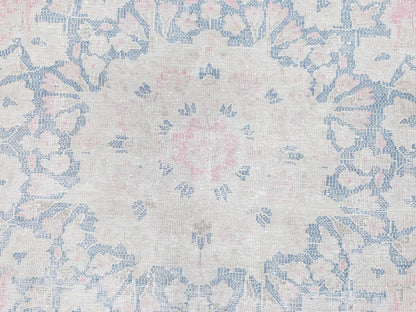 Kerman Persian hand-knotted worn wool rug in Pink & Blue, 8'5" x 11'9" — SKU O081930 (view 8)