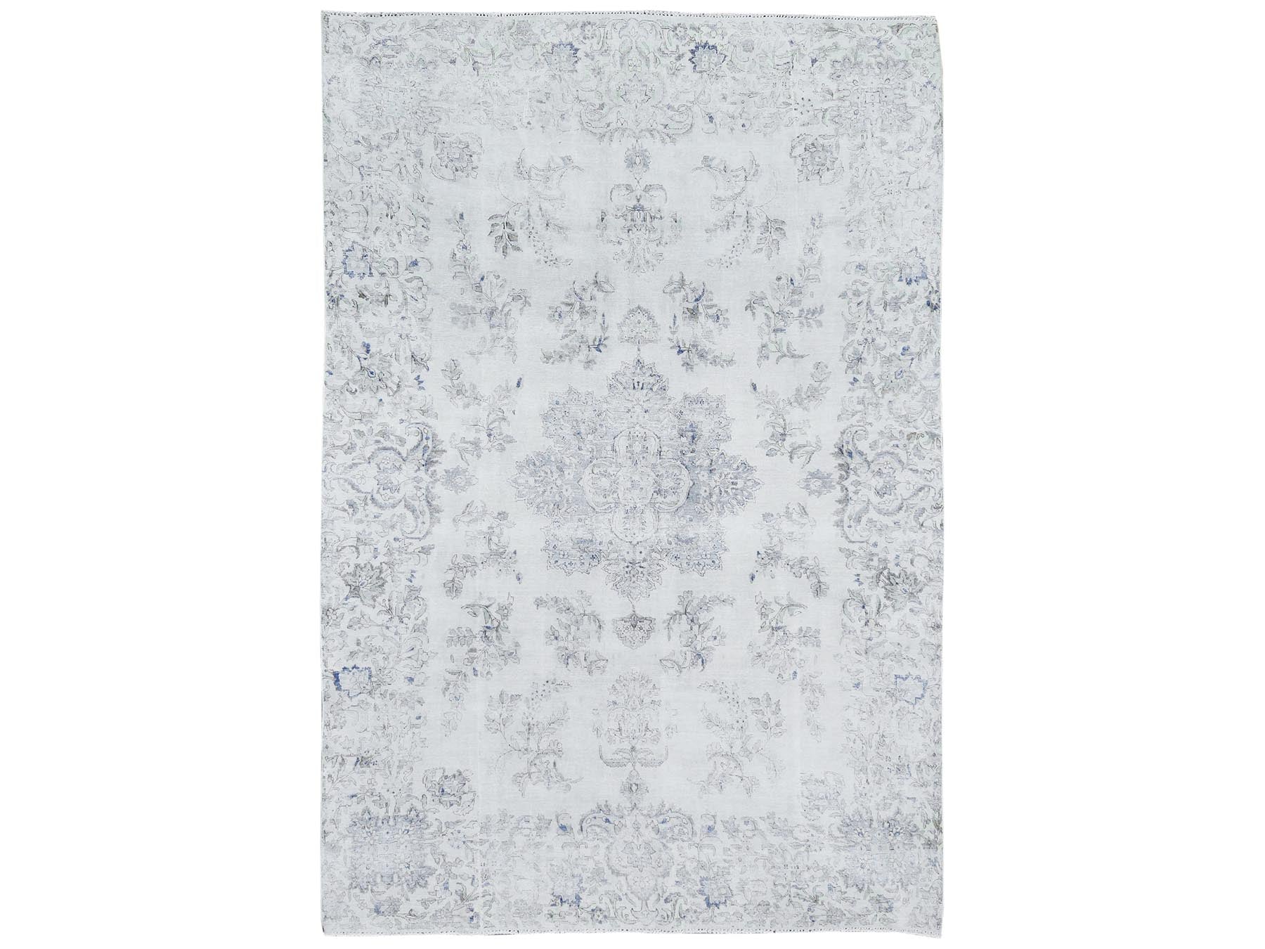 Kerman Persian hand-knotted worn wool rug in Ivory, 6'9" x 10'1" — SKU O081941