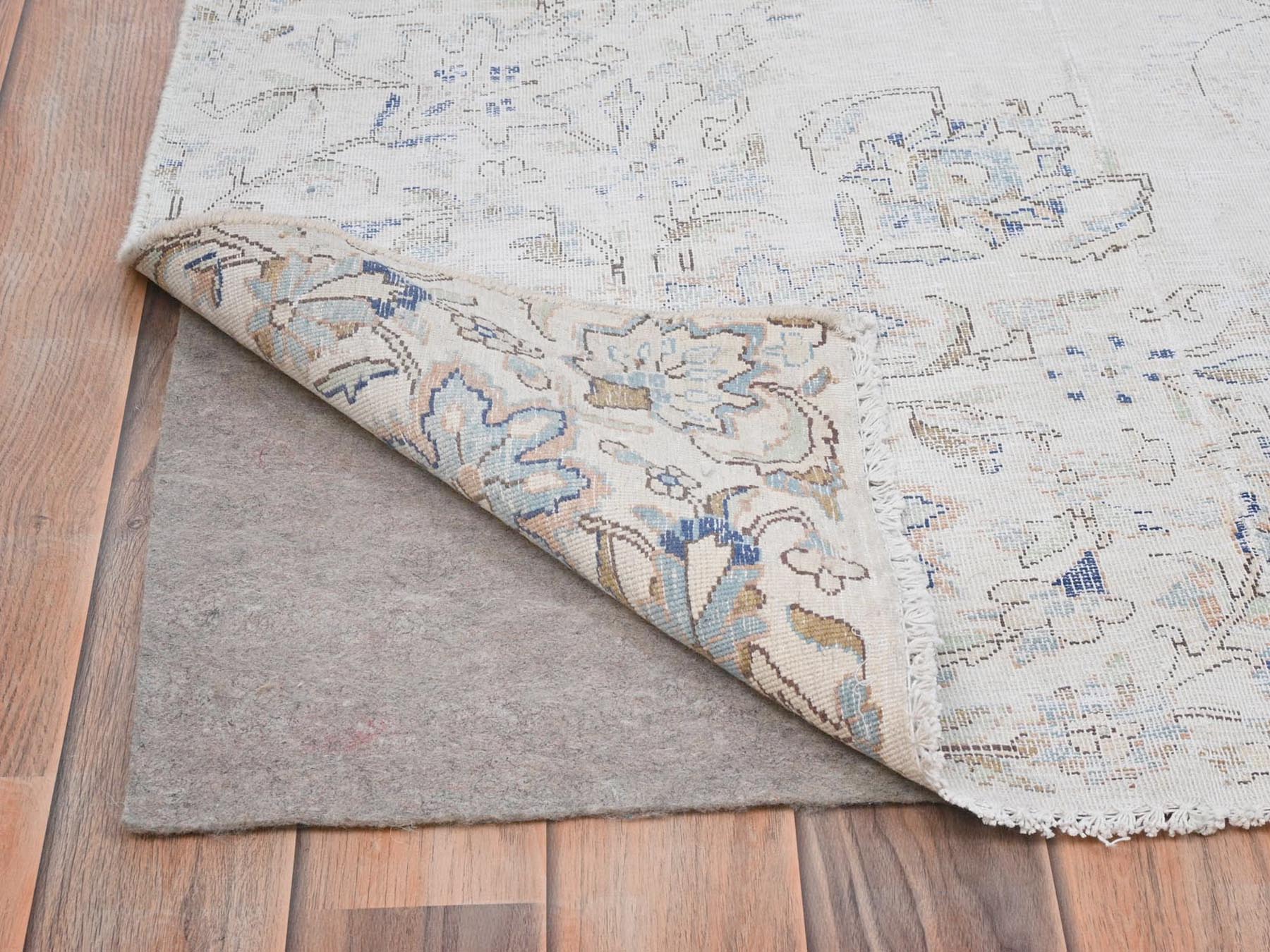 Kerman Persian hand-knotted worn wool rug in Ivory, 6'9" x 10'1" — SKU O081941 (view 5)