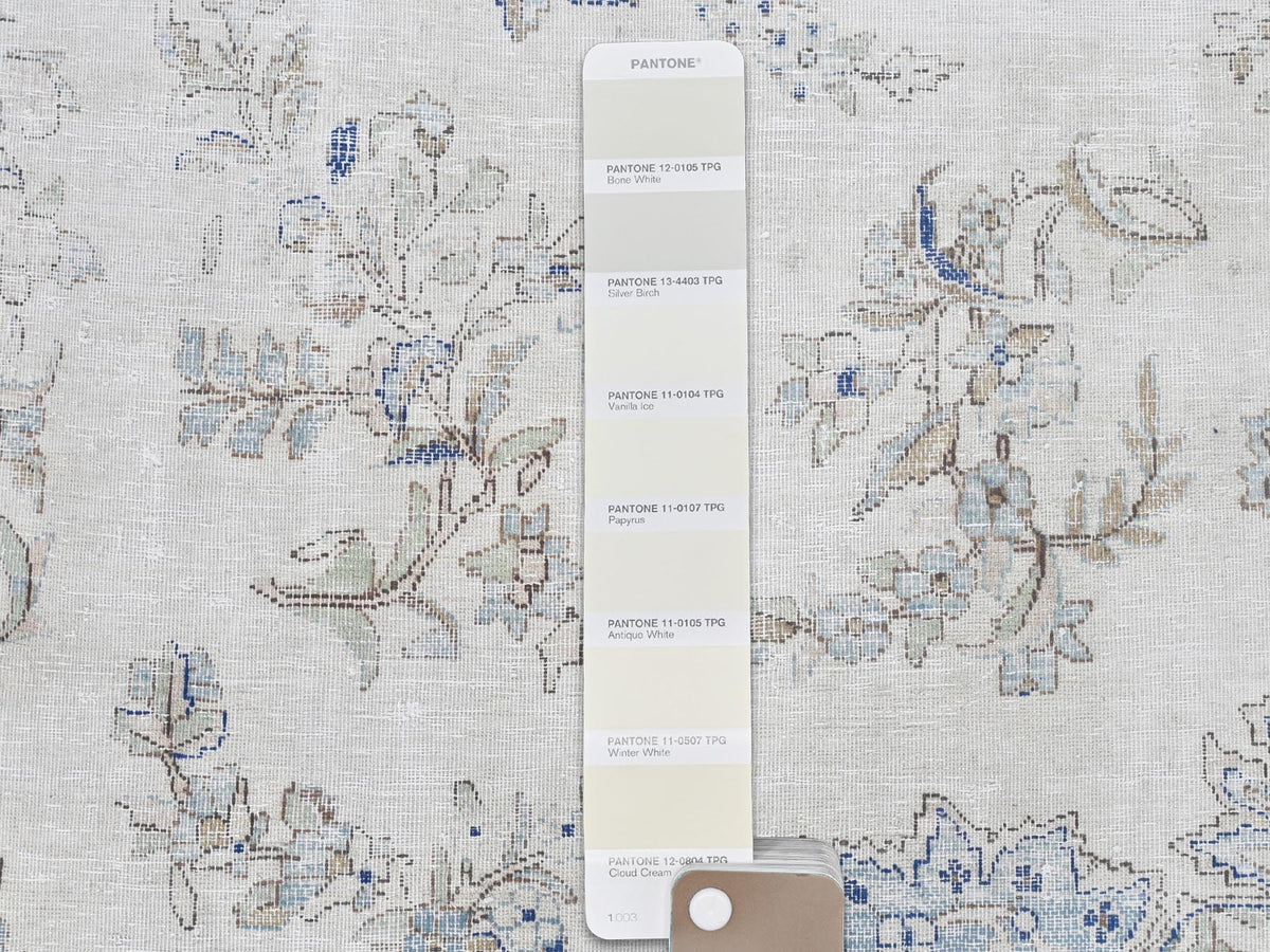 Kerman Persian hand-knotted worn wool rug in Ivory, 6'9" x 10'1" — SKU O081941 (view 8)
