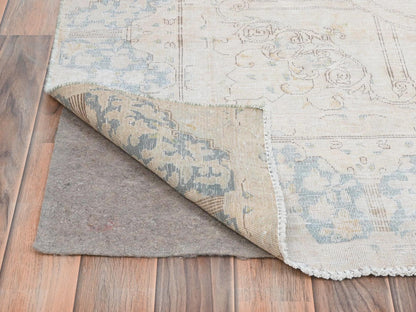 Kerman Persian hand-knotted worn wool rug in Ivory & Blue, 6'3" x 9'6" — SKU O081943 (view 5)