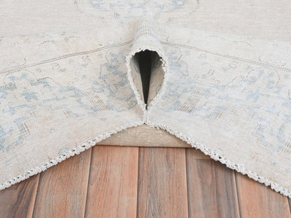 Kerman Persian hand-knotted worn wool rug in Ivory & Blue, 6'3" x 9'6" — SKU O081943 (view 6)