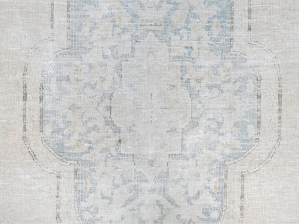 Kerman Persian hand-knotted worn wool rug in Ivory & Blue, 6'3" x 9'6" — SKU O081943 (view 9)