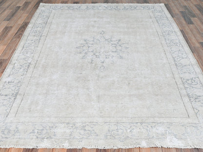 Kerman Persian hand-knotted worn wool rug in Ivory, 6'4" x 9'3" — SKU O081944 (view 3)