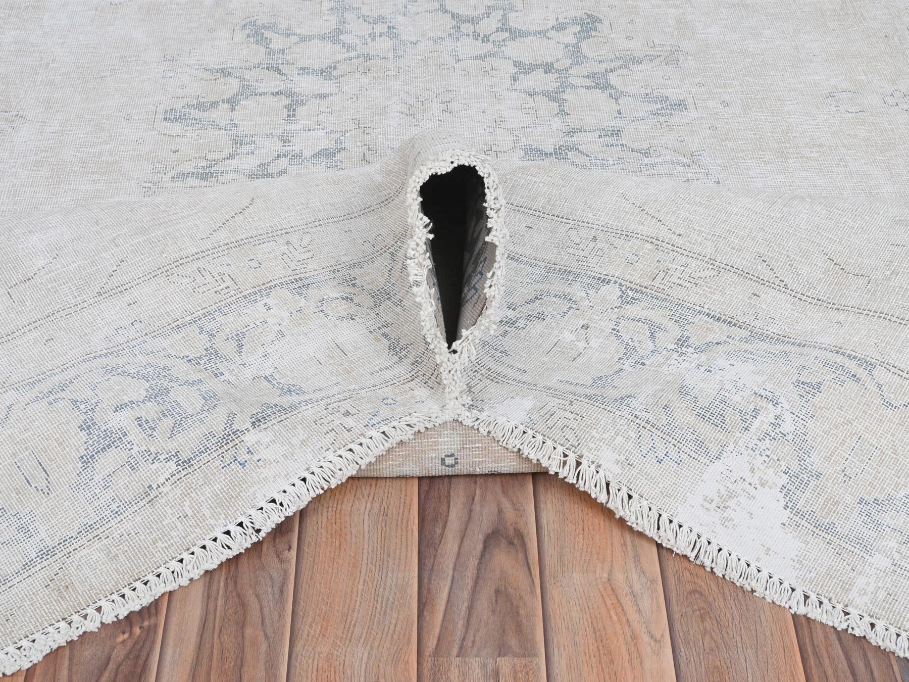 Kerman Persian hand-knotted worn wool rug in Ivory, 6'4" x 9'3" — SKU O081944 (view 6)