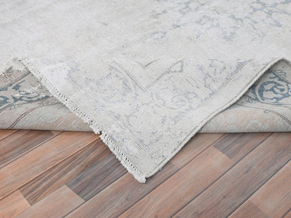 Kerman Persian hand-knotted worn wool rug in Ivory, 6'4" x 9'3" — SKU O081944 (view 7)