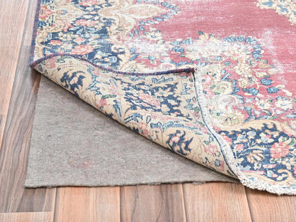 Kerman Persian hand-knotted worn wool rug in Red & Navy Blue, 3'9" x 7' — SKU O081946 (view 3)