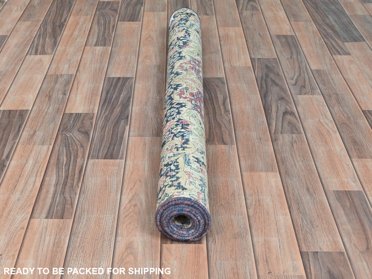 Kerman Persian hand-knotted worn wool rug in Red & Navy Blue, 3'9" x 7' — SKU O081946 (view 5)