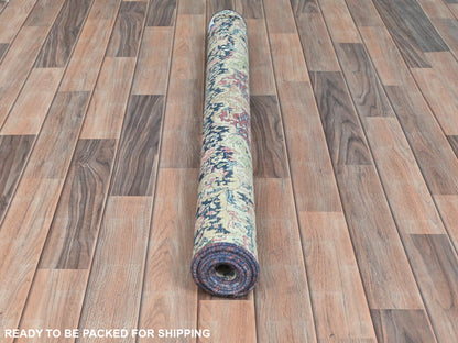 Kerman Persian hand-knotted worn wool rug in Red & Navy Blue, 3'9" x 7' — SKU O081946 (view 5)