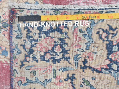 Kerman Persian hand-knotted worn wool rug in Red & Navy Blue, 3'9" x 7' — SKU O081946 (view 7)