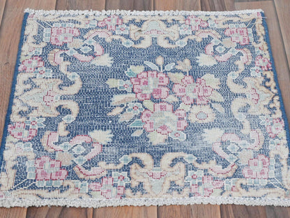Blue 1'6" x 1'7" Vintage Hand knotted Wool Rug - Sku: O081948