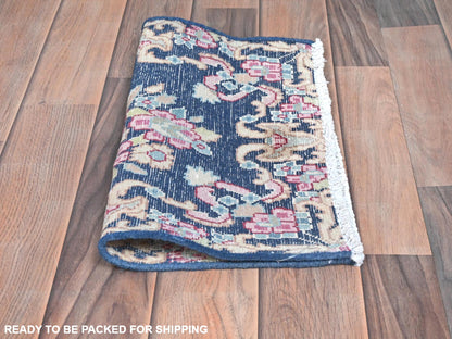 Blue 1'6" x 1'7" Vintage Hand knotted Wool Rug - Sku: O081948