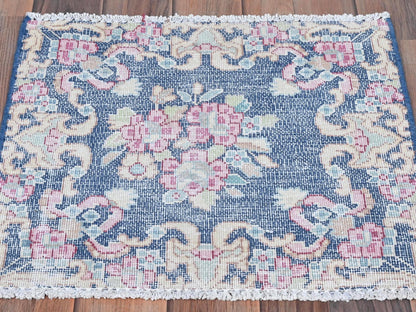 Blue 1'6" x 1'7" Vintage Hand knotted Wool Rug - Sku: O081950