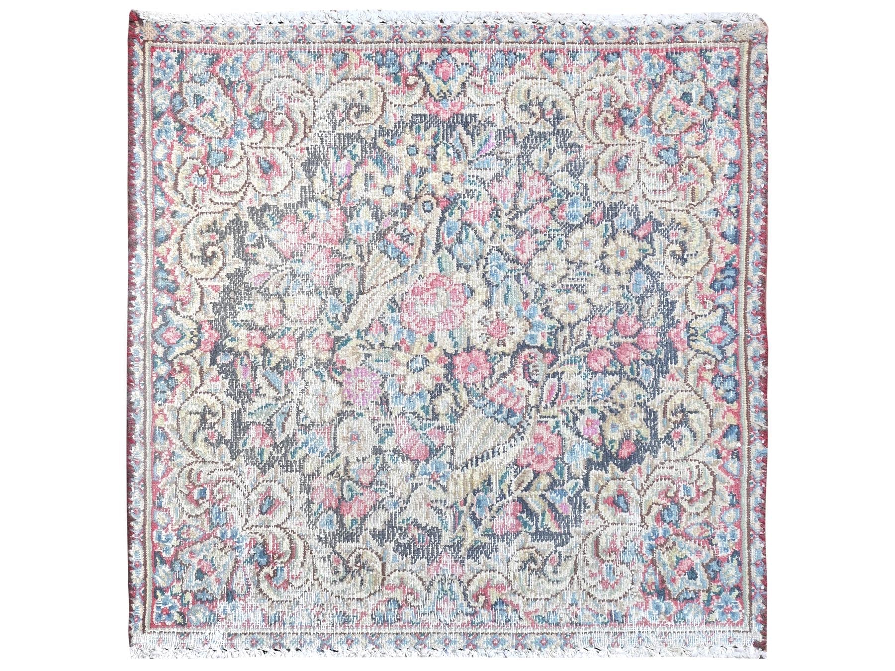 Kerman Vintage hand-knotted worn wool rug in Multicolored, 1'8" x 1'9" — SKU O081953