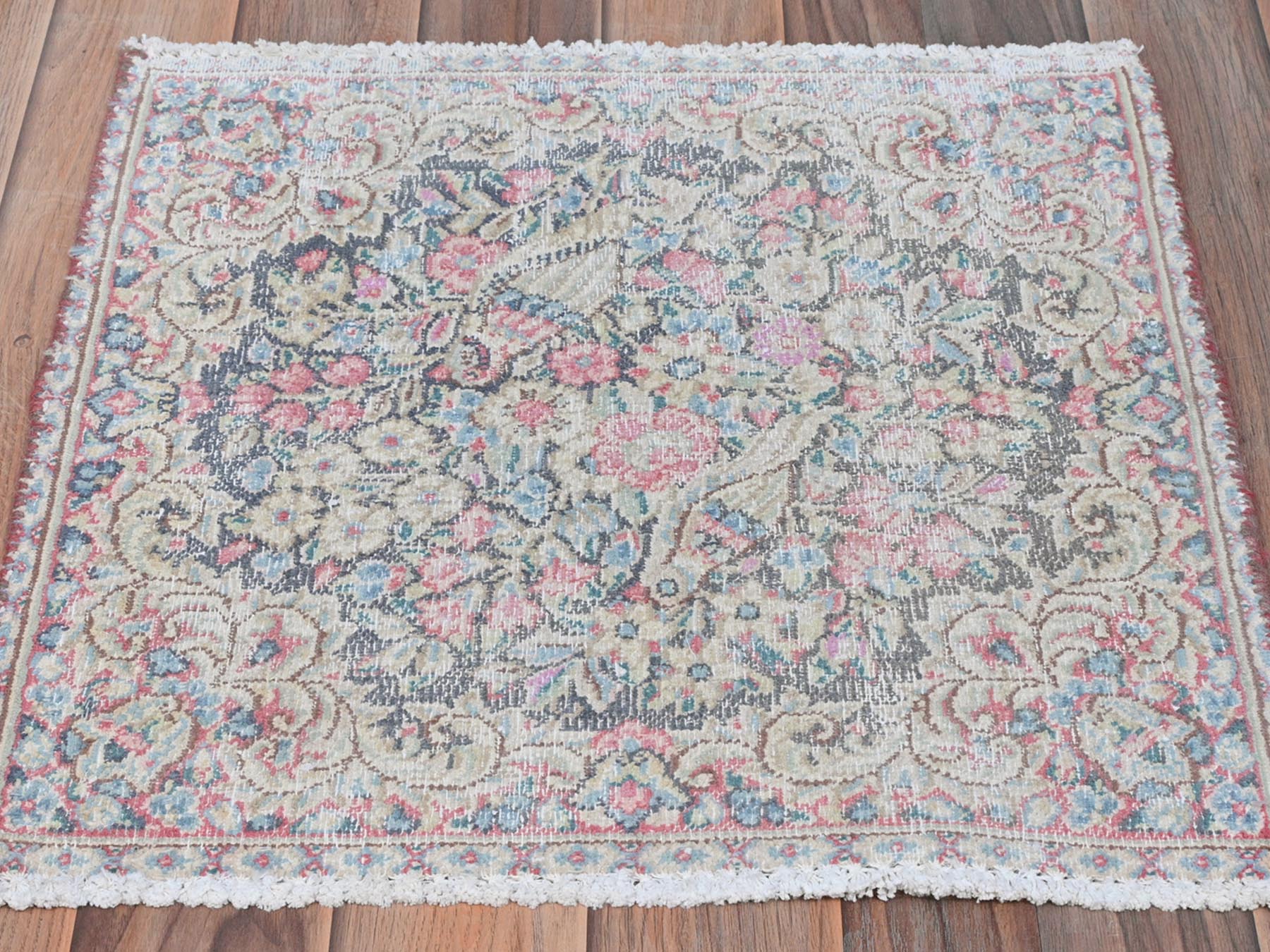 Kerman Vintage hand-knotted worn wool rug in Multicolored, 1'8" x 1'9" — SKU O081953 (view 2)