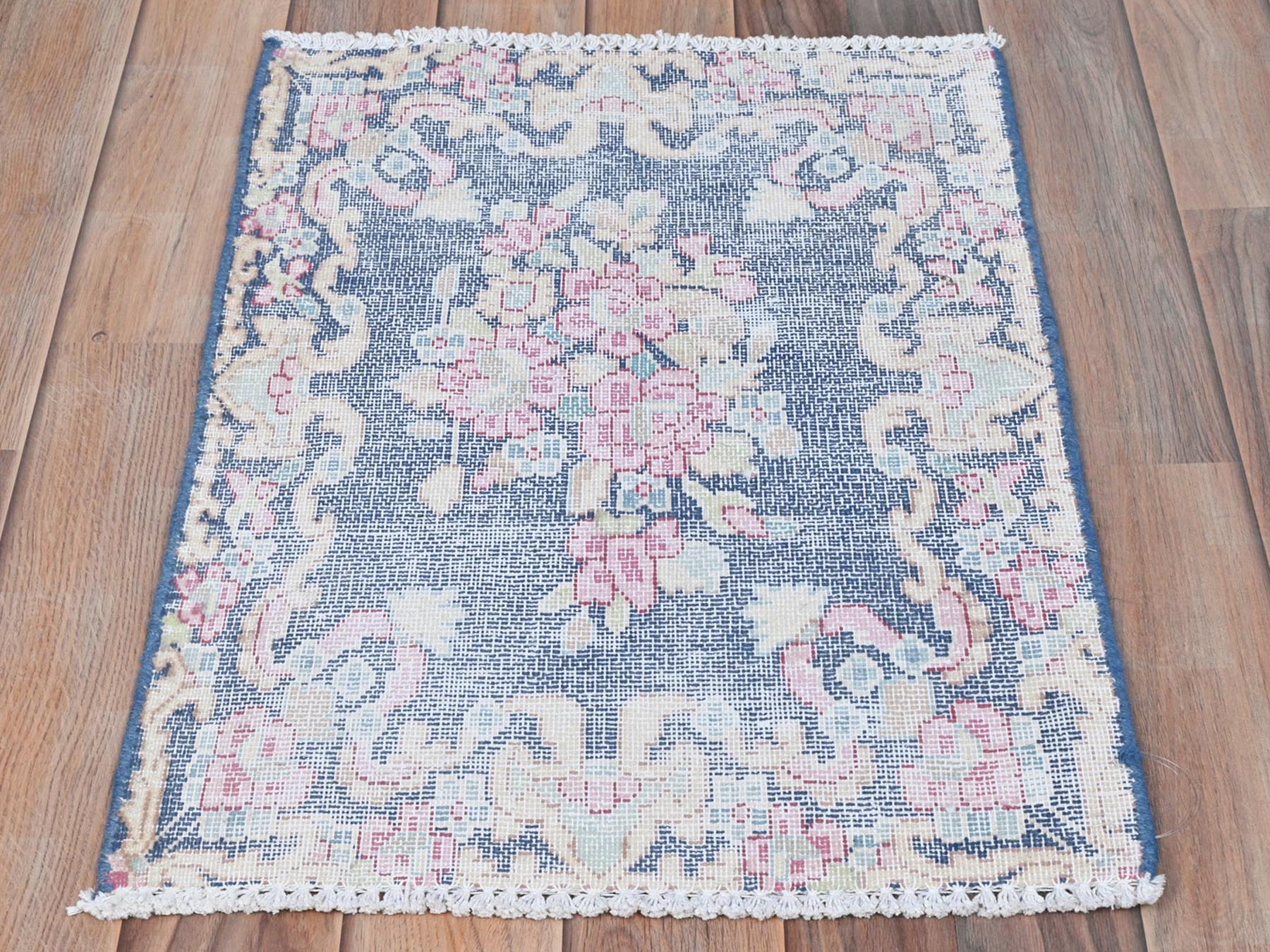 Kerman Vintage hand-knotted worn wool rug in Blue, 1'6" x 2'1" — SKU O081954 (view 2)