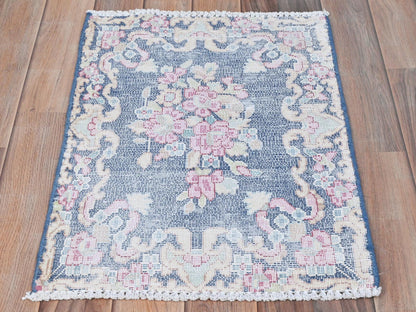 Blue 1'6" x 2'1" Vintage Hand knotted Wool Rug - Sku: O081954