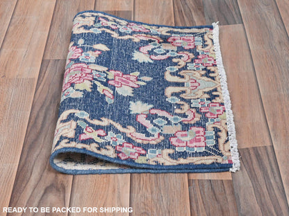 Blue 1'6" x 2'1" Vintage Hand knotted Wool Rug - Sku: O081954