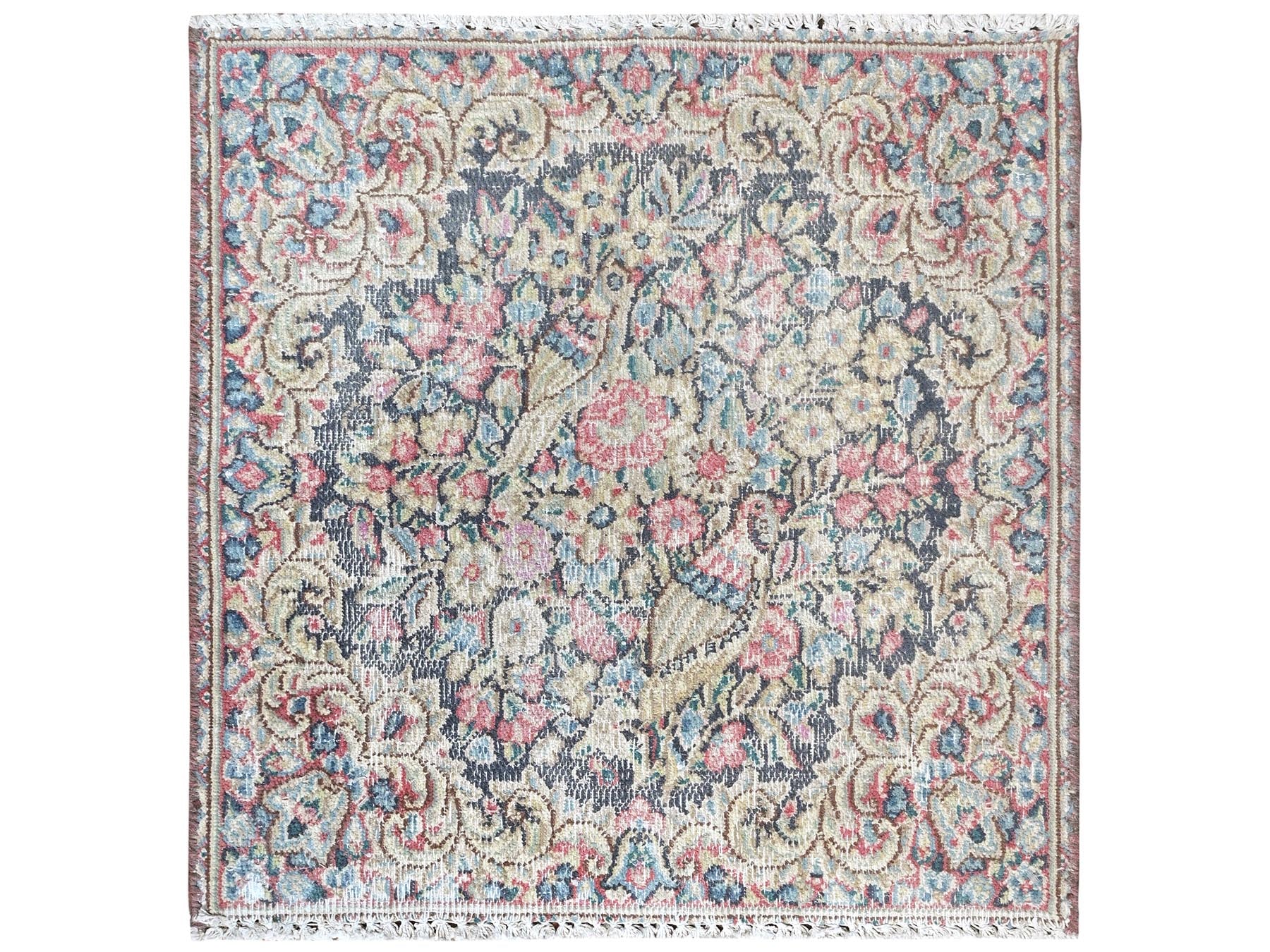 Kerman Vintage hand-knotted worn wool rug in Multicolored, 1'8" x 1'8" — SKU O081956