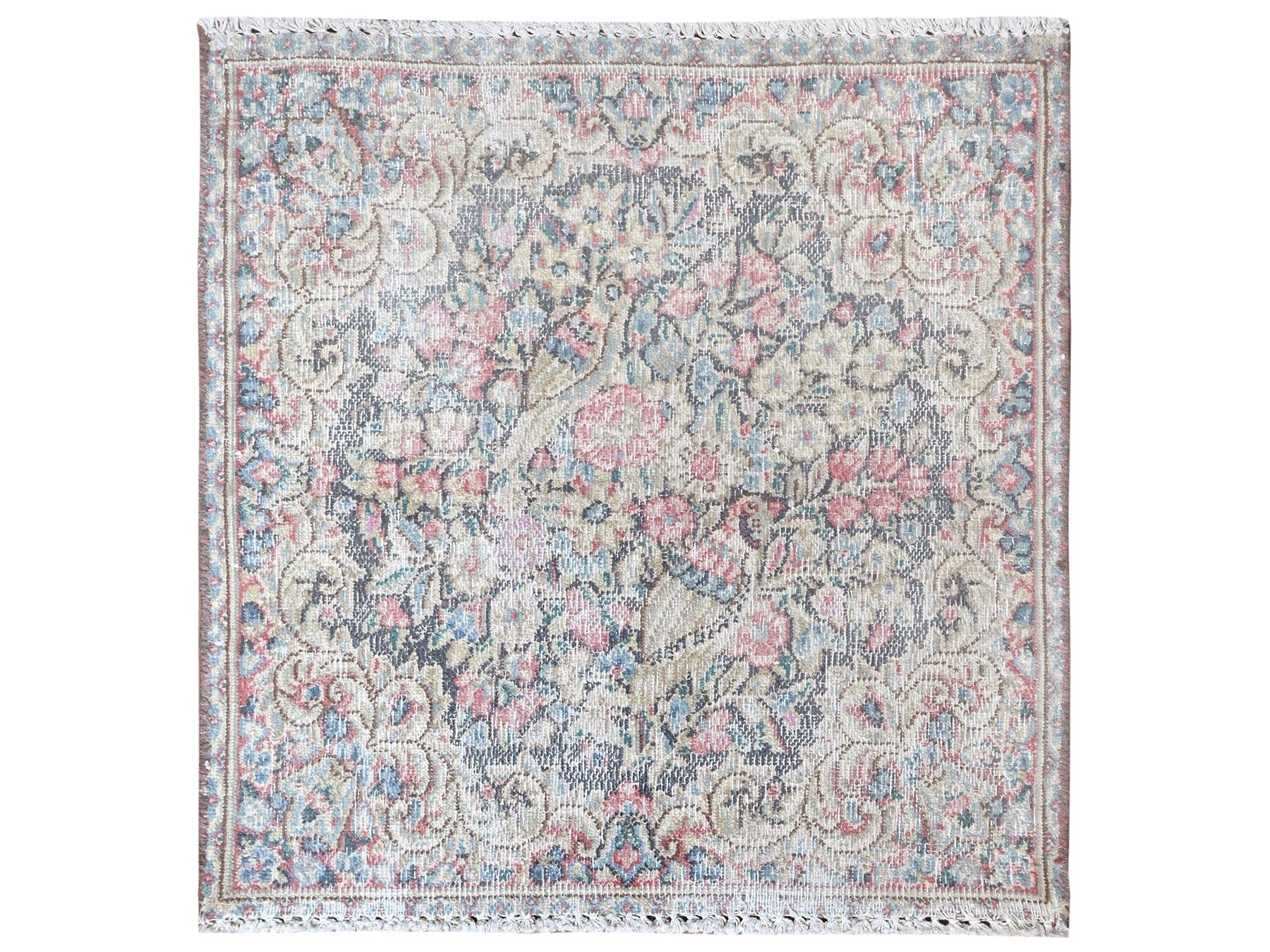 Kerman Vintage hand-knotted worn wool rug in Multicolored, 1'8" x 1'9" — SKU O081957