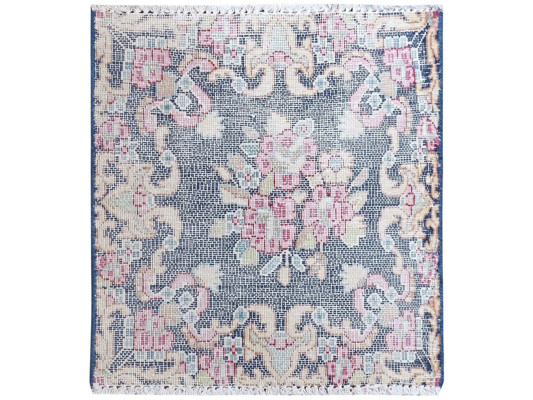 Kerman Vintage hand-knotted worn wool rug in Blue, 1'5" x 1'6" — SKU O081958