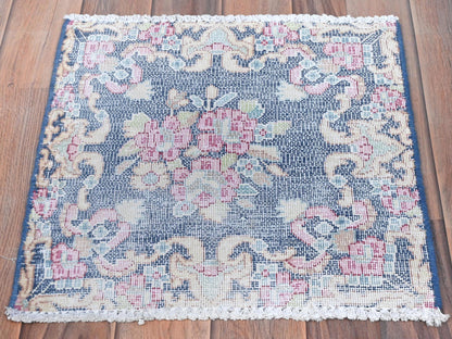 Blue 1'5" x 1'6" Vintage Hand knotted Wool Rug - Sku: O081958