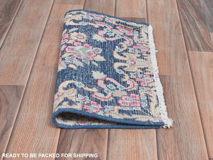Blue 1'5" x 1'6" Vintage Hand knotted Wool Rug - Sku: O081958