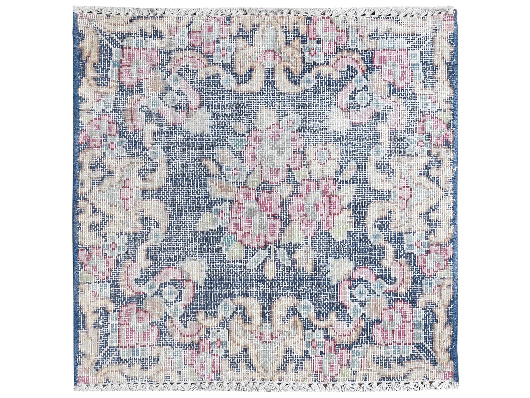 Kerman Vintage hand-knotted worn wool rug in Blue, 1'7" x 1'7" — SKU O081959