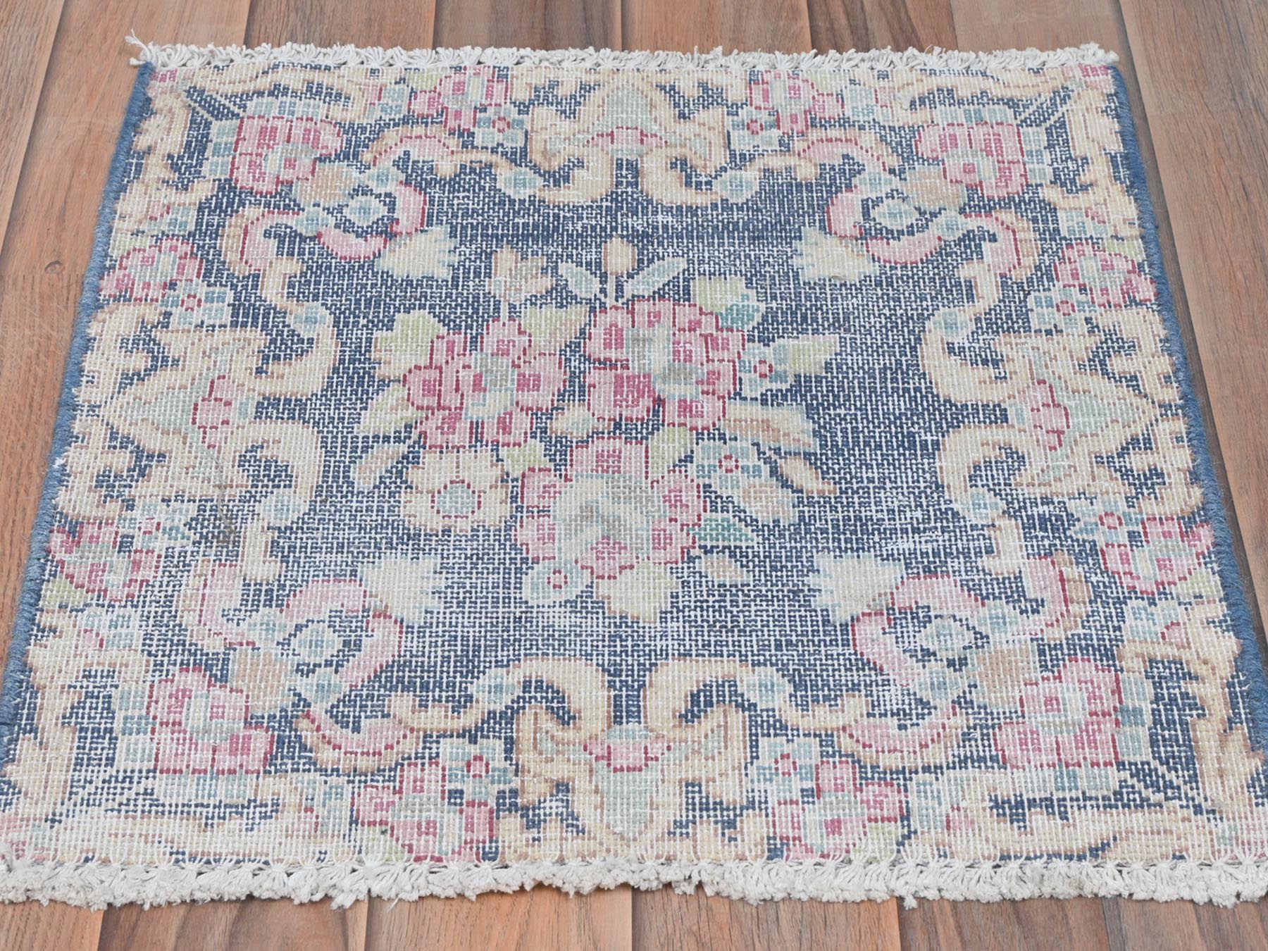 Kerman Vintage hand-knotted worn wool rug in Blue, 1'7" x 1'7" — SKU O081959 (view 2)