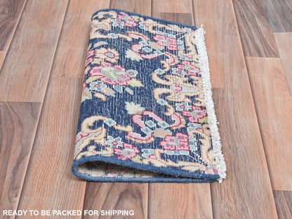 Blue 1'7" x 1'7" Vintage Hand knotted Wool Rug - Sku: O081959