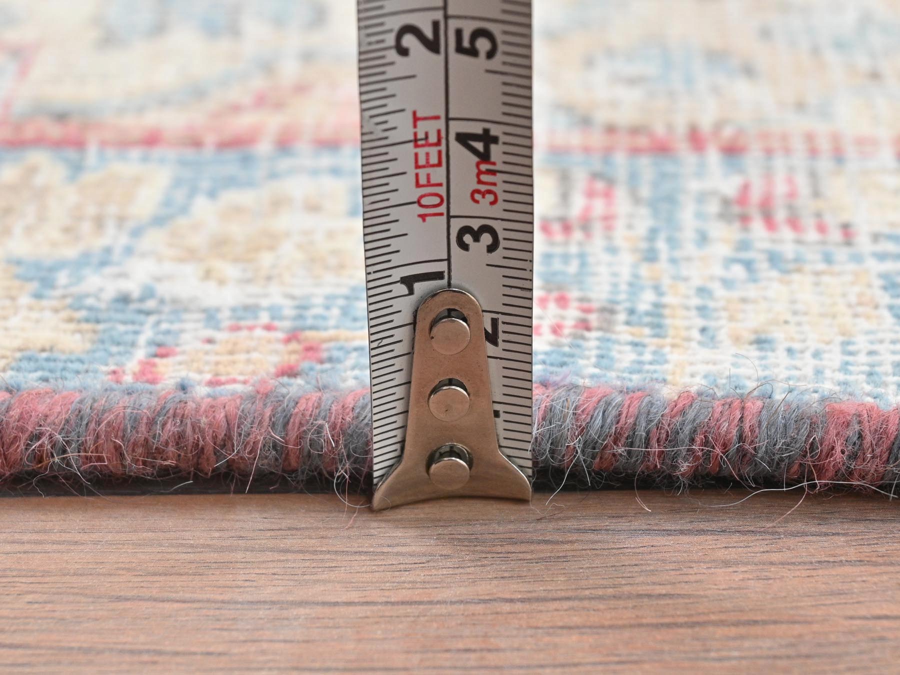 Kerman Persian hand-knotted worn wool rug in Ivory & Blue, 1'10" x 2'6" — SKU O081964 (view 6)