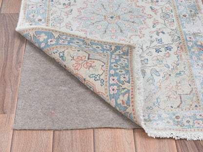 Kerman Persian hand-knotted worn wool rug in Ivory & Blue, 2' x 2'10" — SKU O081965 (view 3)