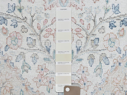 Kerman Persian hand-knotted worn wool rug in Ivory & Blue, 2' x 2'10" — SKU O081965 (view 4)