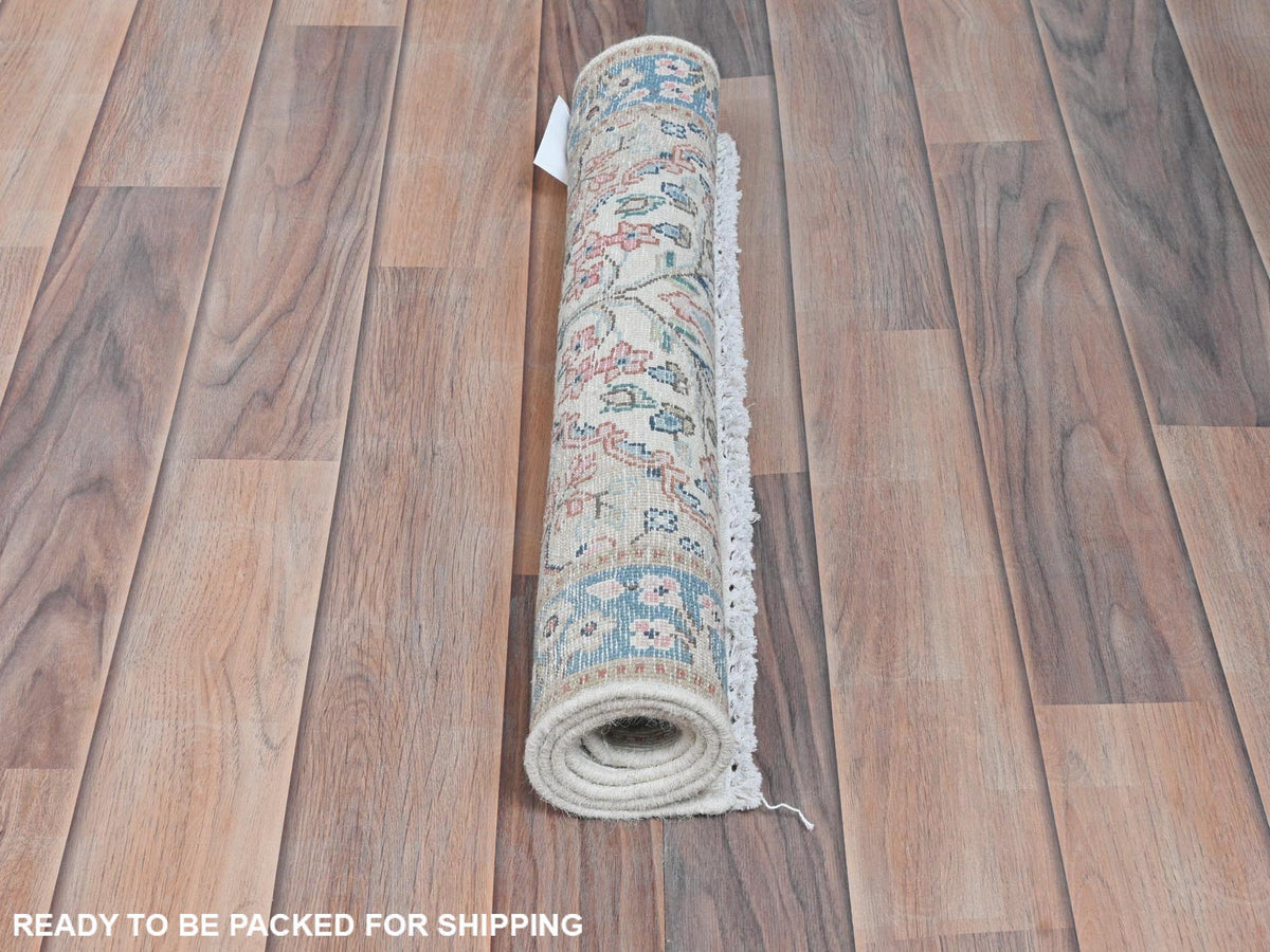 Kerman Persian hand-knotted worn wool rug in Ivory & Blue, 2' x 2'10" — SKU O081965 (view 5)
