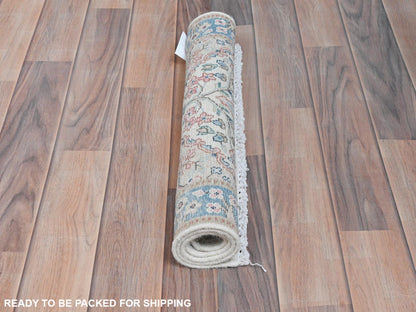 Kerman Persian hand-knotted worn wool rug in Ivory & Blue, 2' x 2'10" — SKU O081965 (view 5)