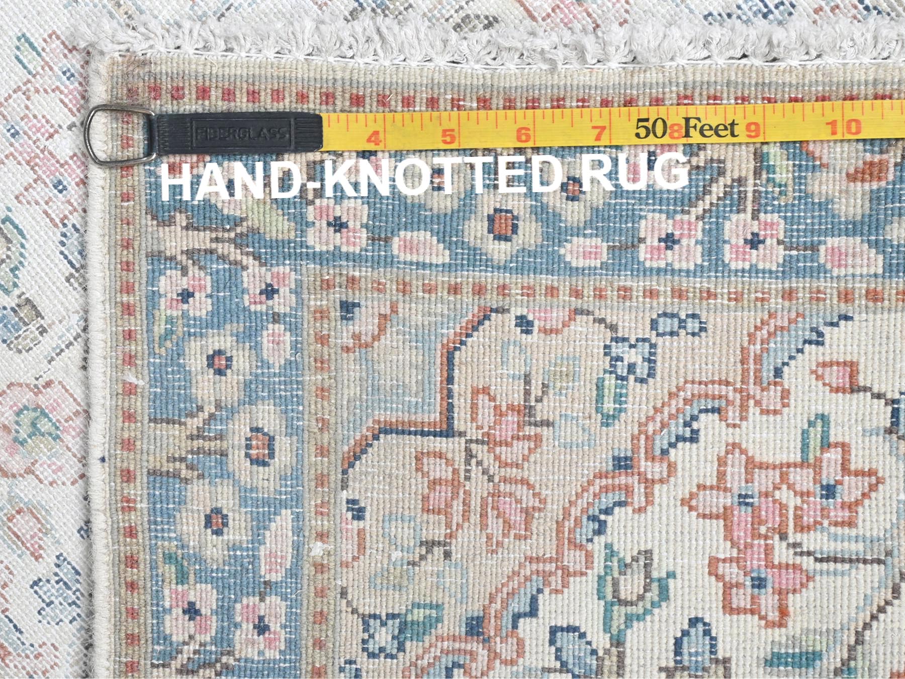 Kerman Persian hand-knotted worn wool rug in Ivory & Blue, 2' x 2'10" — SKU O081965 (view 7)