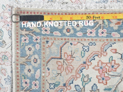 Kerman Persian hand-knotted worn wool rug in Ivory & Blue, 2' x 2'10" — SKU O081965 (view 7)
