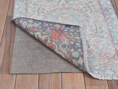 Kerman Persian hand-knotted worn wool rug in Ivory & Blue, 2' x 2'7" — SKU O081966 (view 3)