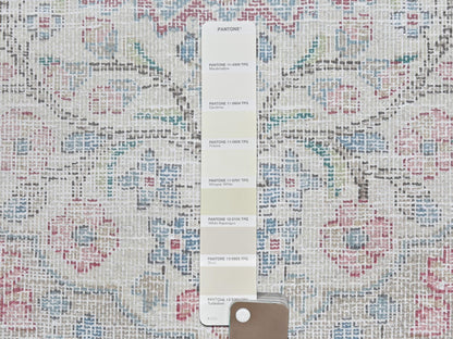 Kerman Persian hand-knotted worn wool rug in Ivory & Blue, 2' x 2'7" — SKU O081966 (view 4)