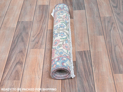 Kerman Persian hand-knotted worn wool rug in Ivory & Blue, 2' x 2'7" — SKU O081966 (view 5)