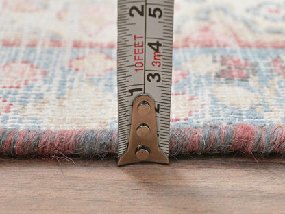 Kerman Persian hand-knotted worn wool rug in Ivory & Blue, 2' x 2'7" — SKU O081966 (view 6)