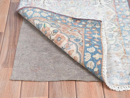 Kerman Vintage hand-knotted worn wool rug in Ivory & Blue, 1'9" x 2'9" — SKU O081969 (view 3)