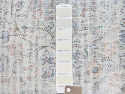 Kerman Vintage hand-knotted worn wool rug in Ivory & Blue, 1'9" x 2'9" — SKU O081969 (view 4)