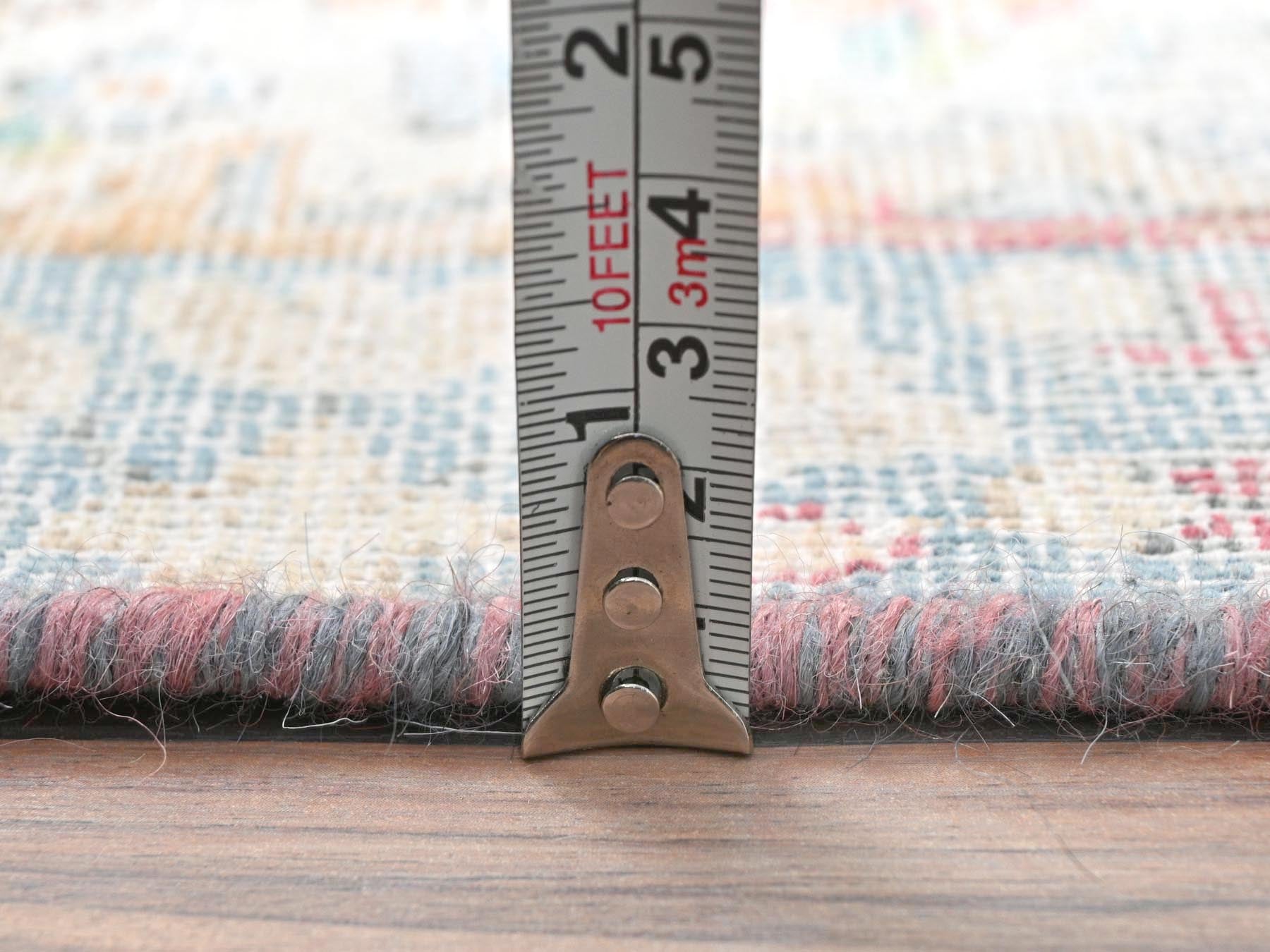 Kerman Vintage hand-knotted worn wool rug in Ivory & Blue, 1'9" x 2'9" — SKU O081969 (view 6)